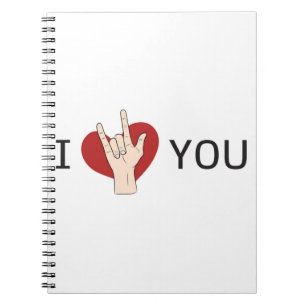 I love You, hand sign with red heart, deaf Notebook