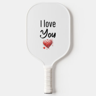 I Love You – Handwritten Text with Red Heart Pickleball Paddle