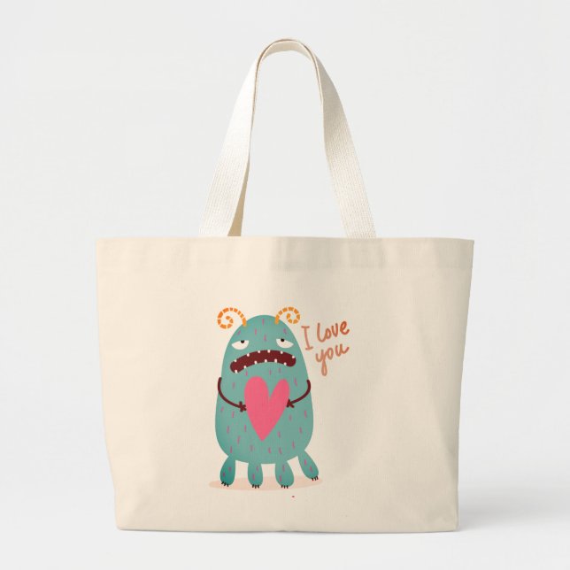 I LOVE YOU HAPPY MONSTER PERSONALIZED Tote Bag (Front)