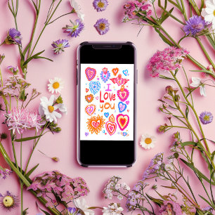 I LOVE YOU Happy Valentine Bright Whimsical Hearts Card