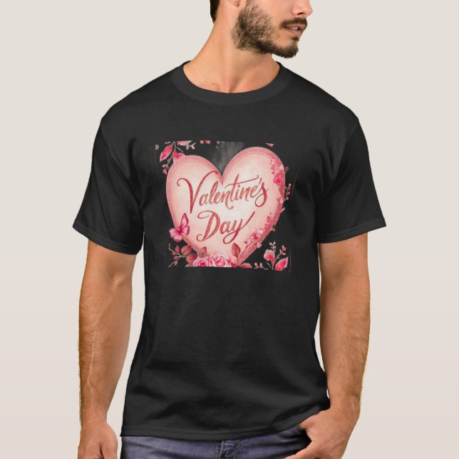 I Love You Happy Valentine's Day Black T-Shirt (Front)