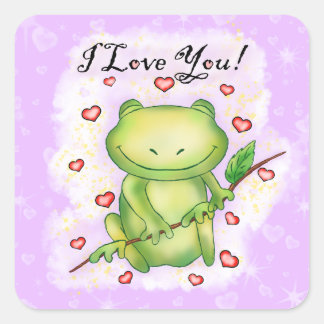 "I Love You" Happy Valentine's Day Frog | Square Sticker