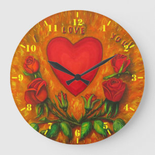 I Love You - heart and roses Large Clock