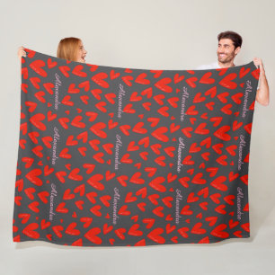 “I Love You” Heart Dark Grey Name Fleece Blanket