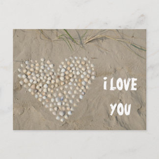 I LOVE YOU - Heart of shells on the beach Postcard