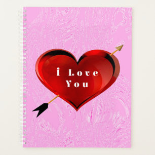 I Love You Heart on Pink Ice Spiral Notebook Planner