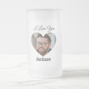 I Love You Heart Personalise Frosted Glass Beer Mug