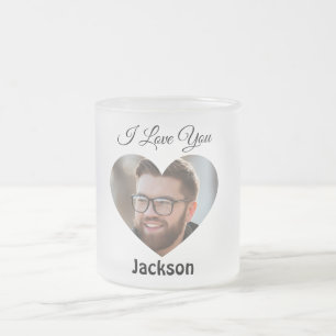 I Love You Heart Personalise Frosted Glass Coffee Mug