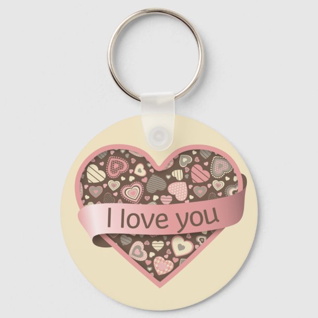 I love you heart with banner - Chocolate Dream Key Ring (Front)