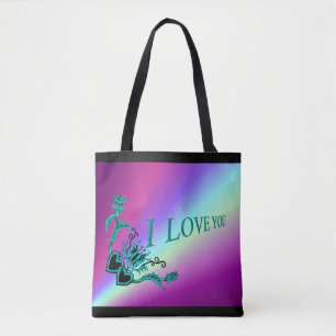 I love You , Heart with Flower and Butterfly Tote Bag