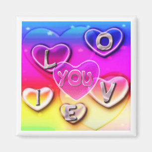 I LOVE YOU hearts clouds Magnet