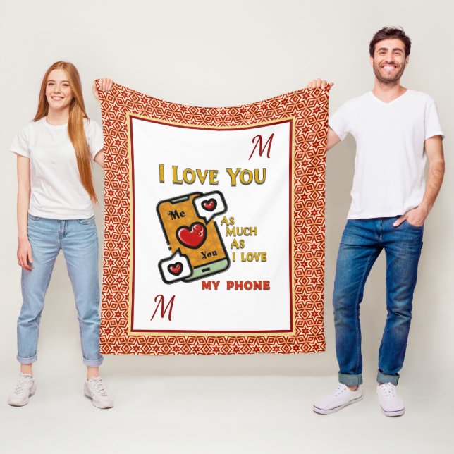 I Love You Hearts Monogram Initials Phone Fun  Fleece Blanket (In Situ)