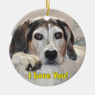 I Love You! Hound Dog Ceramic Tree Decoration