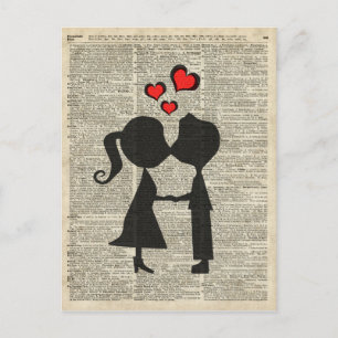 I love you illustration over an dictionary page postcard