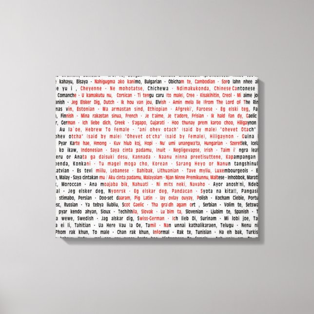 I Love You in 100 Languages Canvas Print (Front)