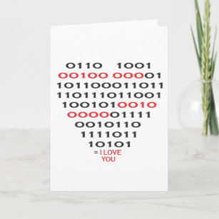 "I love you" in Binary Code - Heart Card