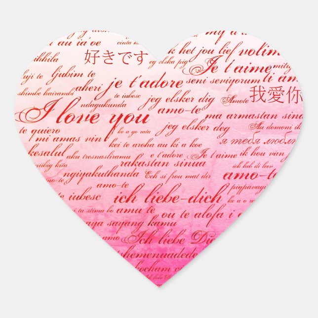 I Love You In Many Languages Heart Sticker (Front)