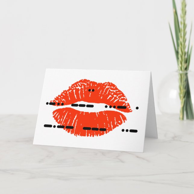I Love You in Morse Code with Lipstick Print Card (Front)