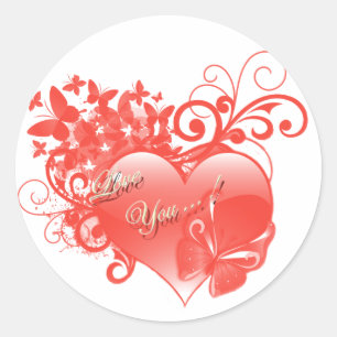 I LOVE YOU IN RED HEART CLASSIC ROUND STICKER