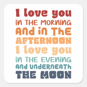 I Love You In The Morning Retro Groovy Rainbow Square Sticker