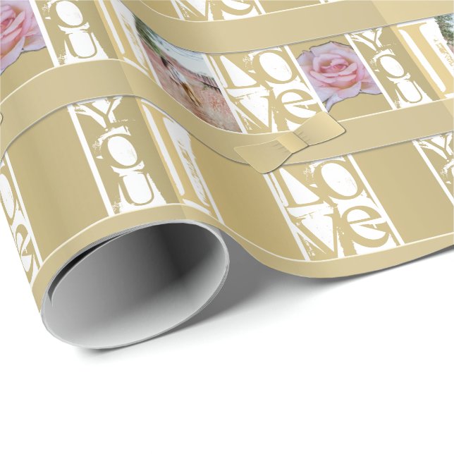 "I love you" in white/gold colour 2 custom photos Wrapping Paper (Roll Corner)