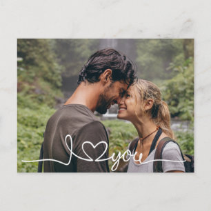 I Love You in White Script with Heart Custom Holiday Postcard