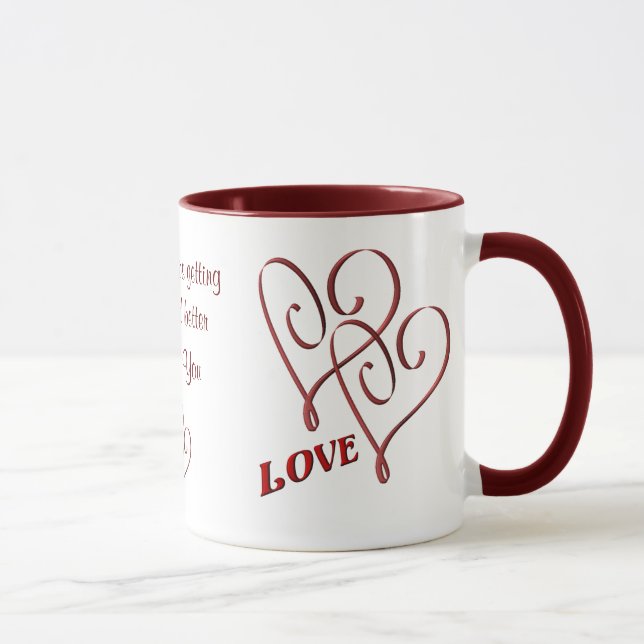 I Love You Intertwined Red Hearts Coffee Mug (Right)