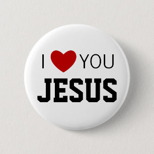I love You Jesus Modern Christian Faith Heart 6 Cm Round Badge