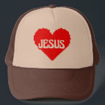 I love you Jesus pixel art Trucker Hat<br><div class="desc">Put on a pixel art faith hat,  featuring a modern design to show off your faith with a heart that says "I love Jesus." Vary the colours to match and show off your Christianity with a unique style to express your love for Jesus in a fresh and original way.</div>