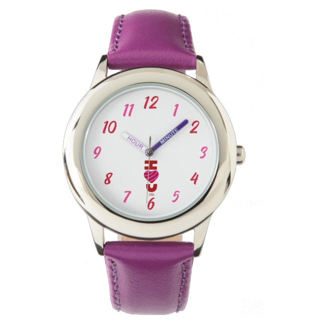 I Love You Kids Stainless Steel Purple Watch (Front)