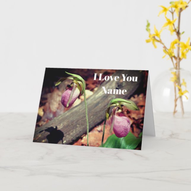 I Love You Lady Slipper Flower Personalised Card (Yellow Flower)