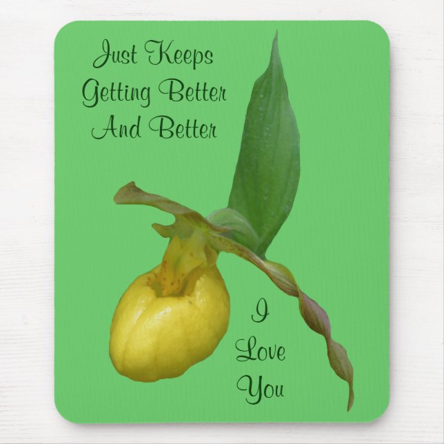I Love You Lady Slipper Flower Photo Mousepad (Front)