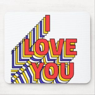 I LOVE YOU layered retro typography Mouse Mat