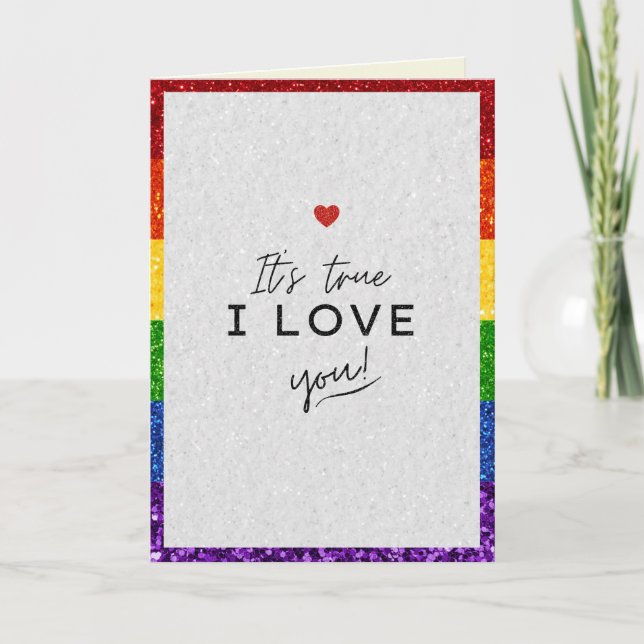 I Love You LGBT Pride Glitter Valentine Card (Front)