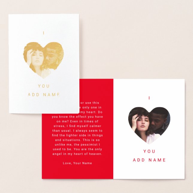 I Love You Luxury Photo Text Valentines Foil Card (Display)