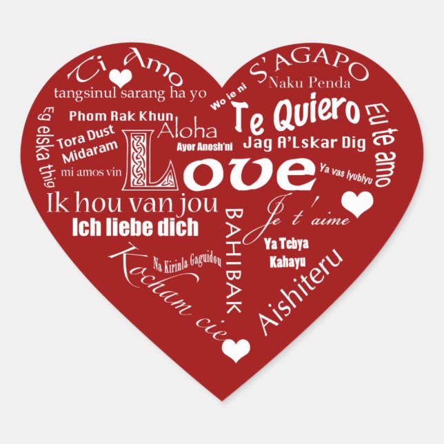 I Love You-Many Languages+Hearts Heart Sticker (Front)