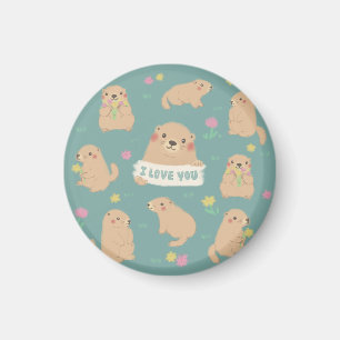 I Love You, Marmots Illustration Magnet