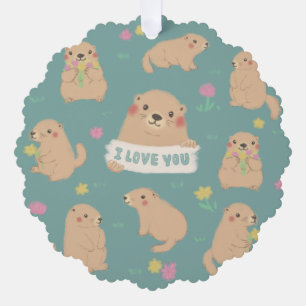I Love You, Marmots Illustration Tree Decoration Card
