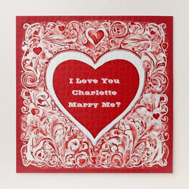 I Love You | Marry Me Red And White Love Heart Jigsaw Puzzle (Vertical)