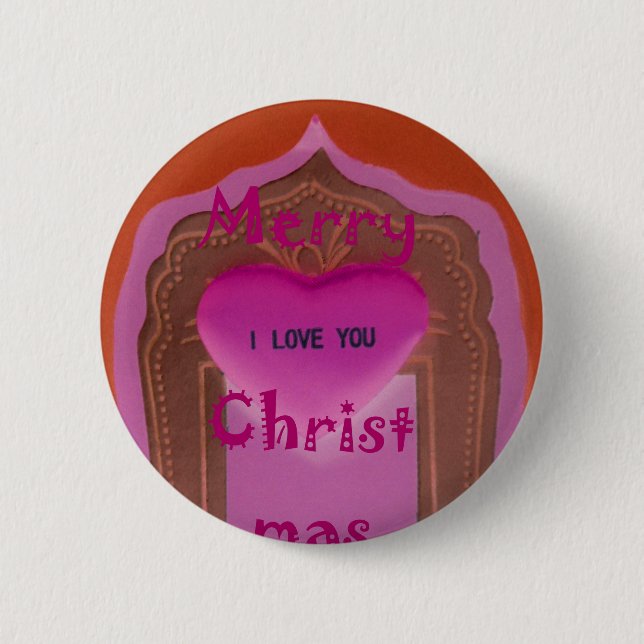 I love You Merry Christmas Heart 6 Cm Round Badge (Front)