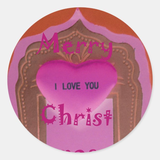 I love You Merry Christmas Heart Classic Round Sticker (Front)