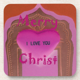 I love You Merry Christmas Heart Coaster
