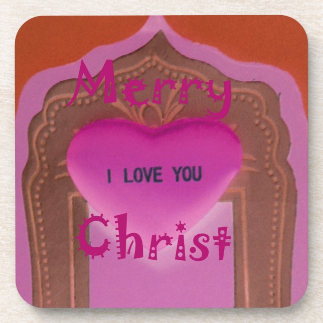 I love You Merry Christmas Heart Coaster (Front)