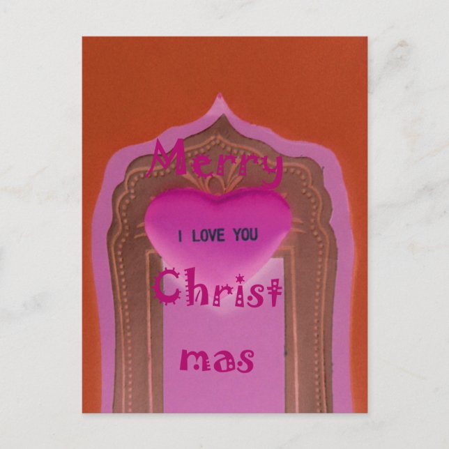 I love You Merry Christmas Heart Holiday Postcard (Front)