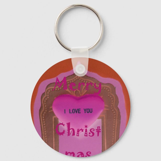 I love You Merry Christmas Heart Key Ring (Front)