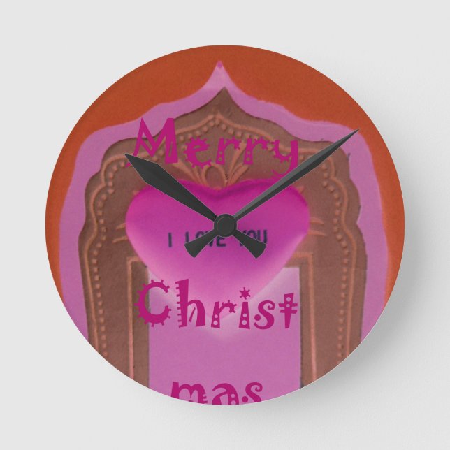 I love You Merry Christmas Heart Round Clock (Front)