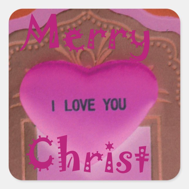I love You Merry Christmas Heart Square Sticker (Front)