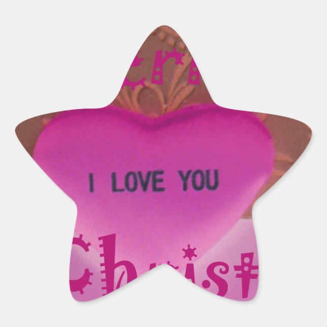 I love You Merry Christmas Heart Star Sticker (Front)