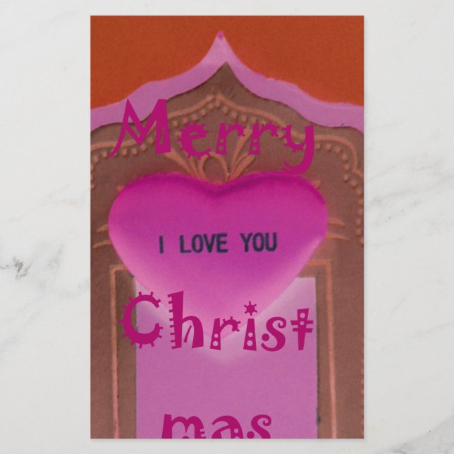 I love You Merry Christmas Heart Stationery (Front)
