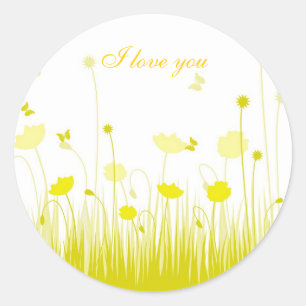 I Love You Minimalist Yellow White Poppies Meadow  Classic Round Sticker